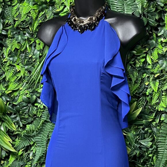 Lulus Dress Women Medium Royal Blue Halter‎ Maxi Ruffle Sleeves Formal Gown 2667 - Picture 5 of 9